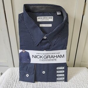 NICK GRAHAM Everywhere Stretch Modern‎ Fit Shirt  SZ 17-17.5 34-35 XL Navy NWT
